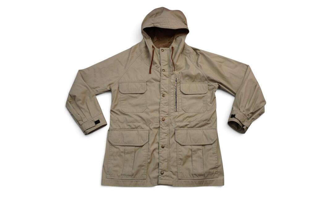Vintage REI Co-op Jacket Mens Medium Beige Hooded Canvas Field Parka Made USA